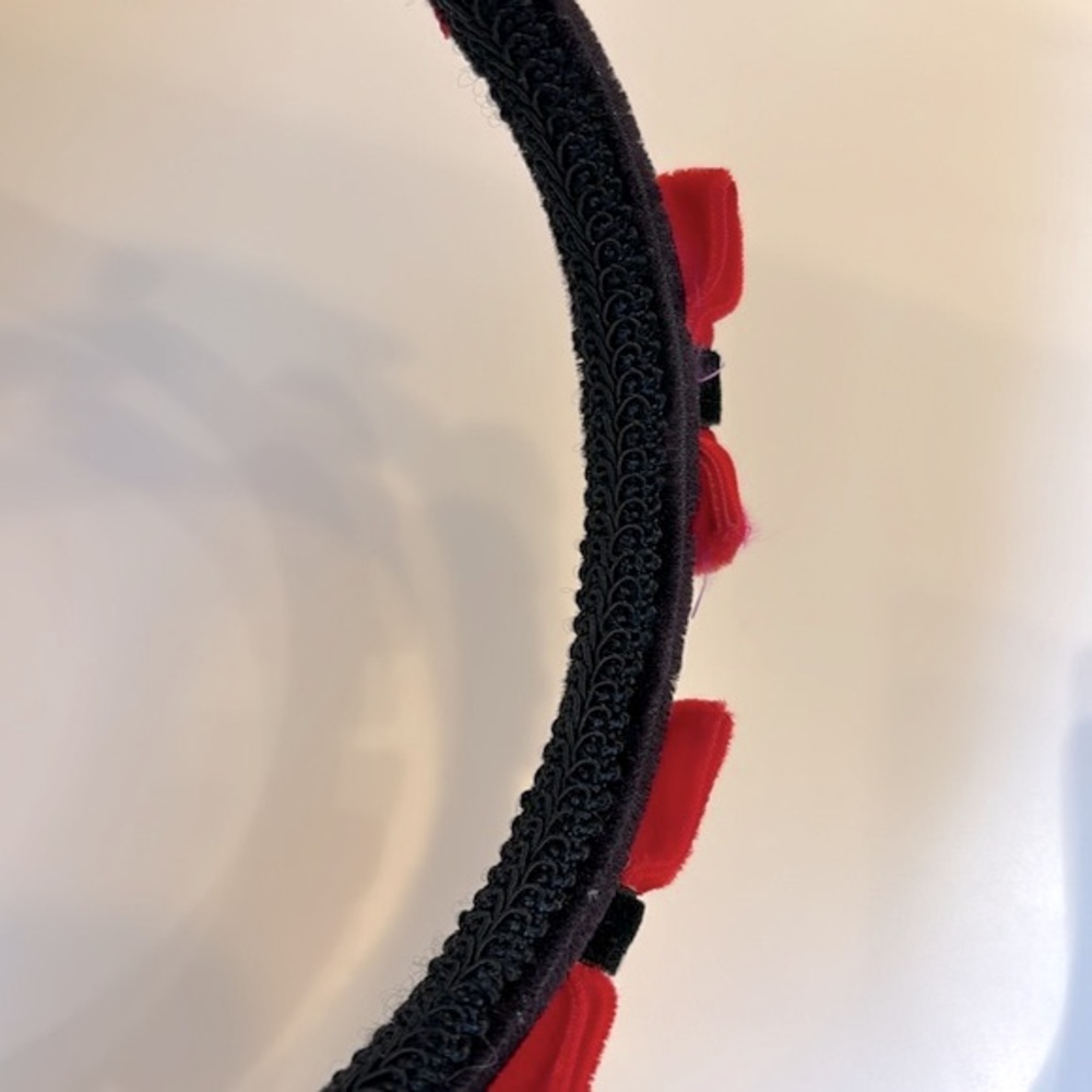 Black Velvet 3 Dimensional Headband with 3 Red Velvet Bows 1/2” wide - Picture 9 of 9